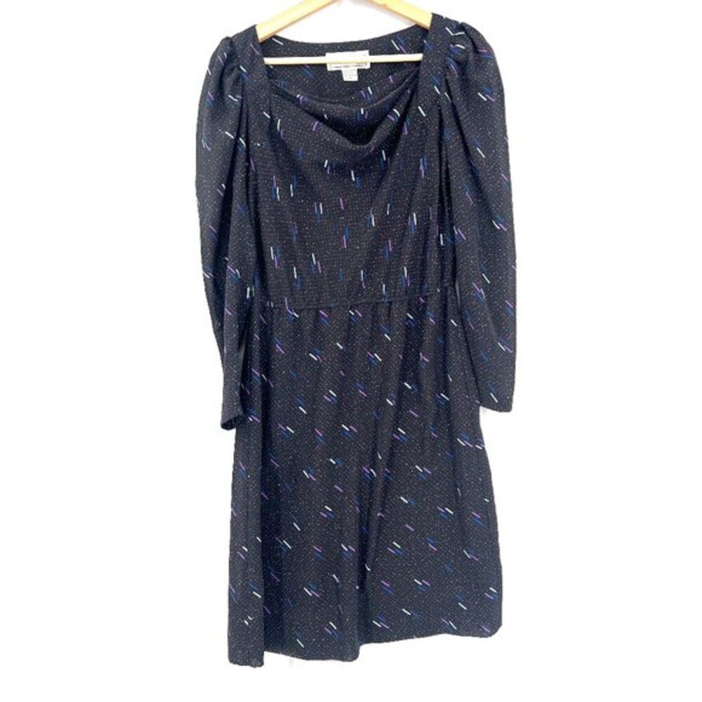 Vintage Charlee Allison 80s 90s geometric abstract sheer‎ puff sleeve dress 7 8